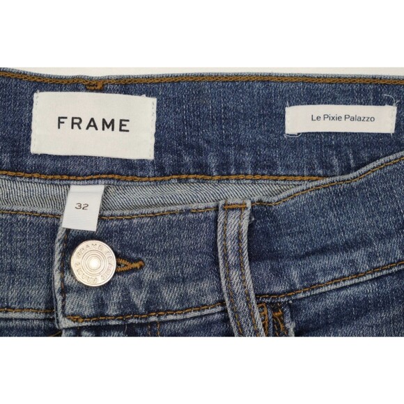 FRAME Le Pixie Palazzo Jeans Crosslane Wash Wide Leg Denim Size 32 - Picture 2 of 6